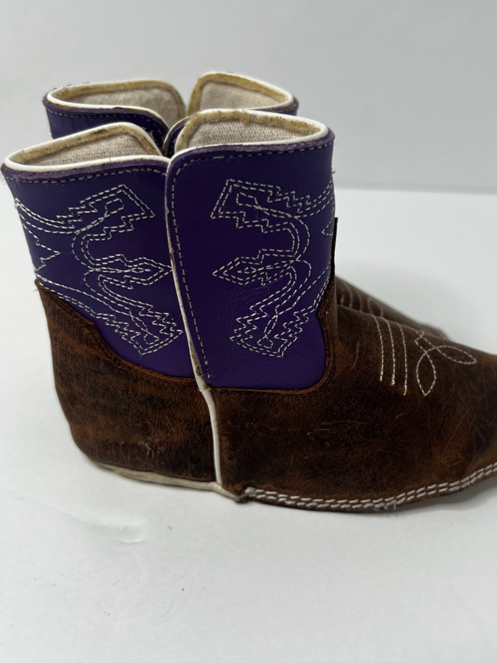 Anderson Bean Baby Boots Crib Shoes Purple Brown Sz 6 Leather Western Cowgirl - Picture 4 of 10